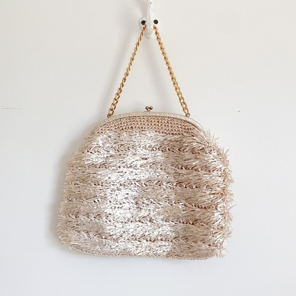 Vintage Holt Renfrew & Co. Champagne Colored Confetti Textured Bag - Picture 5 of 8